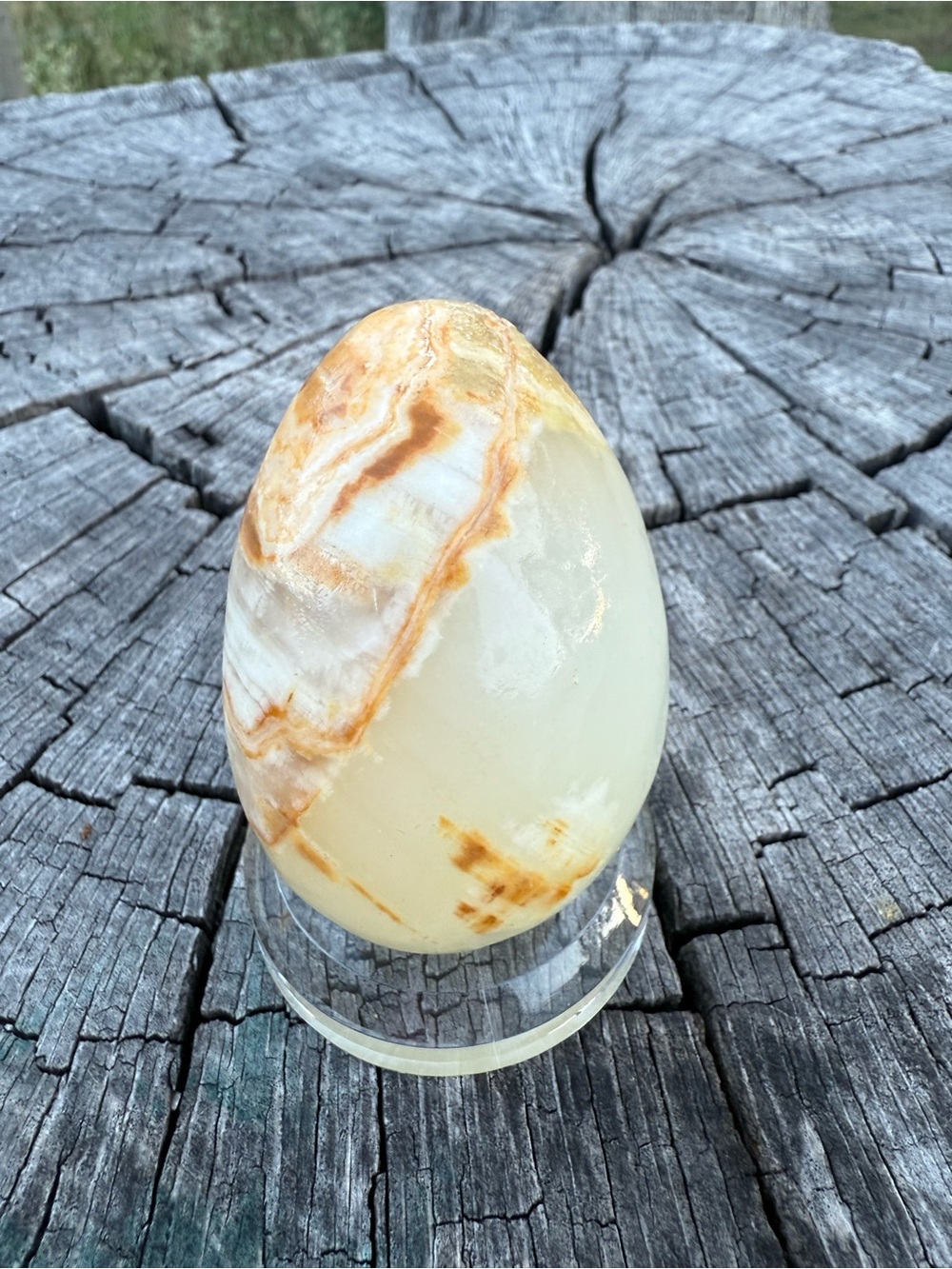 Polished Cream and Tan Onyx Decorative Egg